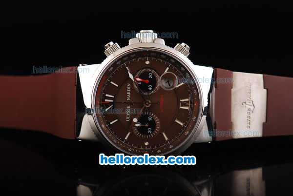 Ulysse Nardin Maxi Marine Swiss Valjoux 7750 Automatic Movement Brown Dial with Brown Rubber Strap - Click Image to Close